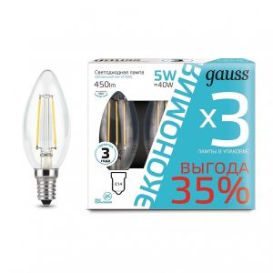 Лампа светодиодная филаментная Gauss E14 5W 4100К прозрачная 103801205T