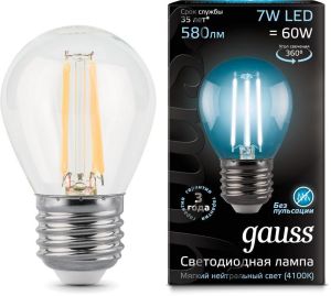 Лампа светодиодная филаментная Gauss E27 7W 4100К прозрачная 105802207