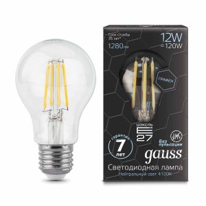 Лампа светодиодная филаментная Gauss E27 12W 4100К прозрачная 102802212